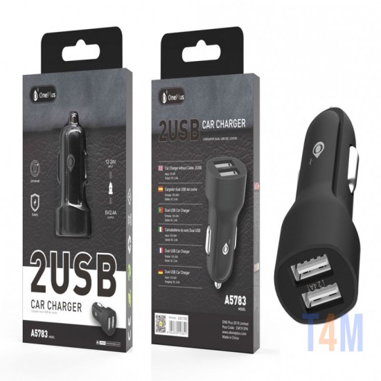 ONE PLUS A5783 DUAL USB CAR CHARGER EMOLGA, 2.4A PRETO ( 2001782 )